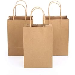 DERAYEE 24 Pcs Kraft Paper Bags, 5.5 3.8 8in Shopping Bags Bulk with handle, Gifts, Merchandise, Retail, Brown Paper Bag Party Supplies