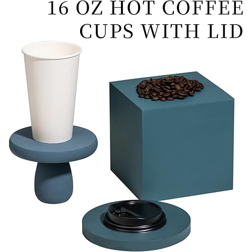 Paper Coffee Cups with Lids 16 oz 100 pack-Hot Paper Cups with Lids, Disposable Hot Coffee Cups 16oz 100 cups and 100 lids