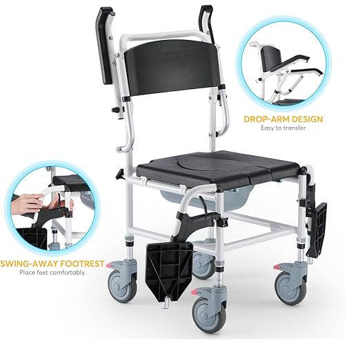 OasisSpace Shower Commode Wheelchair and Positioning Bed Pad with Handles - 300lbs Shower Wheelchair with Foldable Arms and Detachable Bucket, 2 Pack Waterproof Reusable Incontinence Underpad