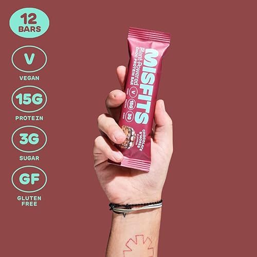 Misfits Vegan Protein Bar, S'mores Plant Based Chocolate Protein Bar, High Protein, Low Sugar, Low Carb, Gluten Free, Dairy Free, Non GMO, Pack Of 12