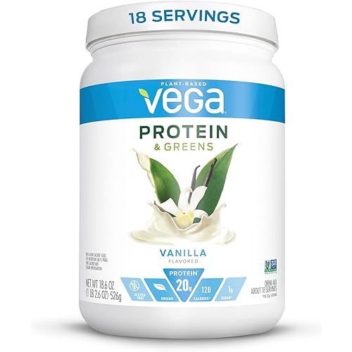 Vega Protein and Greens, Vanilla, Vegan Protein Powder, 20g Plant Based Protein, Low Carb, Keto, Dairy Free, Gluten Free, Non GMO, Pea Protein for Women and Men, 1.2 Pounds 18 Servings
