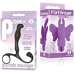 The 9’s Flirt Finger Butterfly Finger Bulley Vibrator in Purple with P-Zone Plus Prostate Massager, Iconbrands' Anal Sensation Bundle