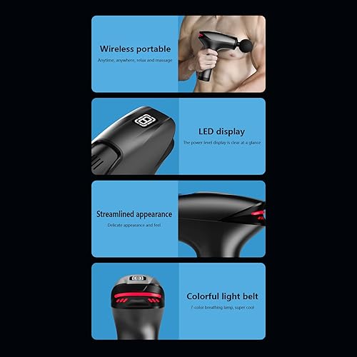 Massage Gu-n, Percussion Massage Device Cordless, Handheld Vibration Deep Tissue Muscle Massager Gu-n, Quiet Brushled Motor, Led Display with 5 Massage Heads and 8 Speed