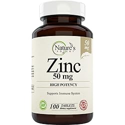 Zinc 50mg [High Potency] Supplement - Immune Support System from Natural Zinc OxideCitrate 100 Tablets, Made by Nature’s Potent