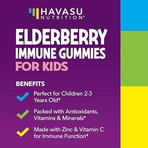 Elderberry Gummies for Kids with Zinc & Vitamin C | Potent Herbal Supplement with Antioxidants to Support Immune Defense | Vegan Gummies