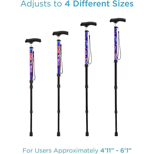 NOVA Medical Products Compact Travel Cane with Strap, Collapsible Portable Lightweight & Adjustable Walking Cane, Lightest Cane, Style: Proud Peacock