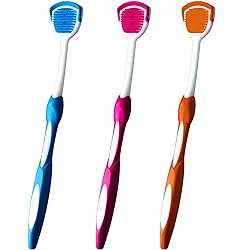 Tongue Brush, Tongue Scraper, Tongue Cleaner Helps Fight Bad Breath, 3 Tongue Scrapers, 3 Pack Blue & Orange & Red