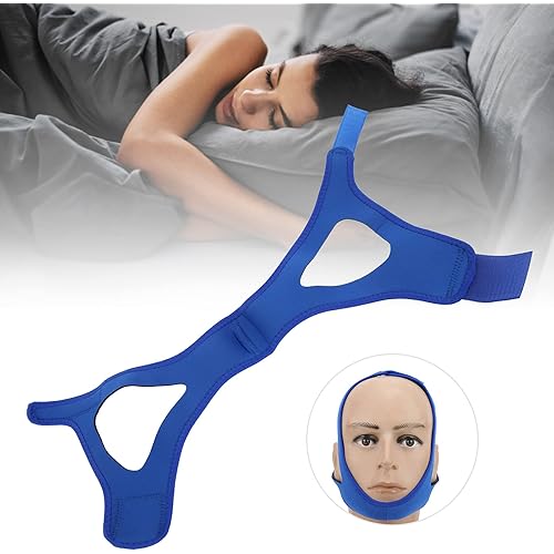 minifinker Breathable Chin Strap, Good Snoring Solution Anti‑Snoring Chin Strap Hook and Loop Design for Preventing SnoringBlue