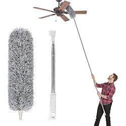 Microfiber Duster with Extension PoleStainless Steel, Extra Long 100 inches, with Bendable Head, Extendable Duster for Cleaning High Ceiling Fan, Interior Roof, Cobweb, Gap Dust- Wet or Dry Use