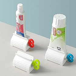 3 pcs Toothpaste squeezer with rolling toothpaste holder, rotatable squeeze toothpaste dispenser for bathroom mix colors
