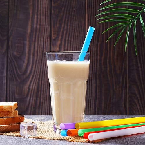 200 PCS Jumbo Smoothie Straws, Colorful Disposable Plastic Large Wide-mouthed Milkshake Straw 0.43" Diameter and 8.2" long