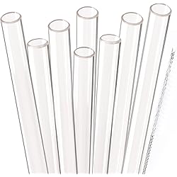 Dakoufish Reusable Smoothie Straws 9 inch Long Wide Mouth Plastic Straight Drinking Straws for Milkshakes, Set of 6 with Cleaning Brush 9inch, Clear 8Piece