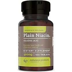 B3 Plain Niacin - 500mg Immediate Release Vitamin B-3 with Flush - Nicotinic Acid 100 Tablets - Non-GMO, Vegan, Gluten Free - Endurance Products