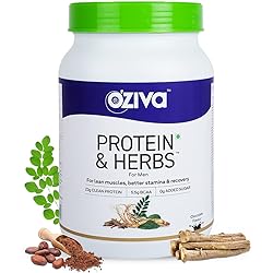 OZiva Protein & Herbs, Men with Multivitamins,Ashwagandha,Brahmi,Maca, Musli for Improved Stamina, Lean Muscles & Recovery, 2.2 lbs, Chocolate. Soy Free, Gluten Free, Non GMO