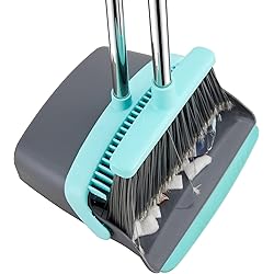Broom and Dustpan Set Broom with Dustpan Combo Set Extendable Long Handle Brooms for Floor Cleaning Upright Standing Dustpans with Teeth Lightweight Dust pan and Brush Combo for Indoor Outdoor