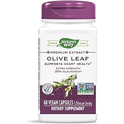 Nature's Way Premium Extract Standardized Olive Leaf 20% Oleuropein, 250 mg per serving, 60 VCaps