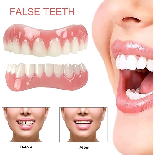 Fake Teeth,Veneer Cosmetic Teeth for Upper and Lower Jaw,Natural Shade and Comfortable Fit,Veneer Dentures for Women and Men