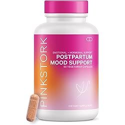 Pink Stork Postpartum Mood Support: Balance Hormones with Ashwagandha, Recovery with Prenatal Vitamins, Postpartum Essentials Formulated for Breastfeeding, Women-Owned, 60 Capsules