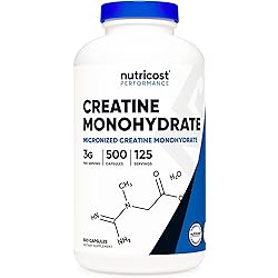 Nutricost Creatine Monohydrate 3,000mg 500 Capsules, 125 Servings, 750mg of Creatine Monohydrate Per Capsule