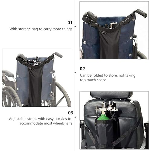Hemoton Oxygen Tank Holder for Wheelchair Transport Wheelchair Hanging Bags Bag with Adjustable Straps Black