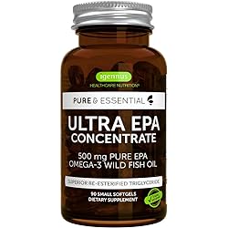 Pure & Essential Ultra Pure EPA Omega-3 Concentrate 500 mg, Wild Fish Oil, rTG, 90 Small Softgels