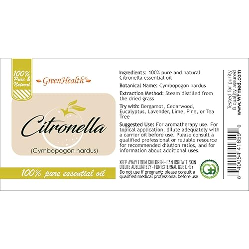 Citronella Essential Oil – 16 fl oz 473 ml – 100% Pure Essential Oil - GreenHealth