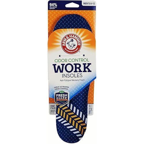 Arm & Hammer Work Insoles for Men and Women, Boot Inserts for Work Boots, Boot Insoles for Men Work, Work Boot Insoles for Men and Women, Pair of Anti-Fatigue Arch Support Memory Foam Insoles 1 Pack
