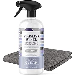 Therapy Stainless Steel Cleaner Kit - Plant-Based, Solvent-Free, Natural Essential Oils - Removes Fingerprints, Water Marks, Residue and Grease from Appliances Single