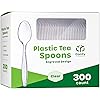 300 Pack] Heavyweight Disposable Clear Plastic Tea Spoons - Engraved Design
