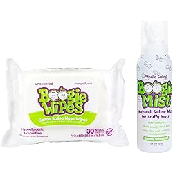 Baby Wipes & Saline Nasal Spray Bundle by Boogie Wipes, Unscented Scent,1 Pack of 30 30 Total Wipes, 3.1 oz 1 Saline Nasal Spray