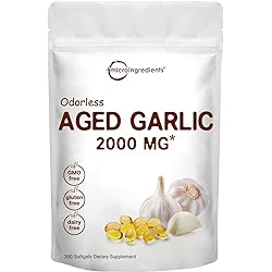 Odorless Garlic Pills, 2000mg Per Serving, 300 Soft-gels, Pure and Potent Garlic Allium Sativum Supplement, 150 Days Supply, Easy to Swallow