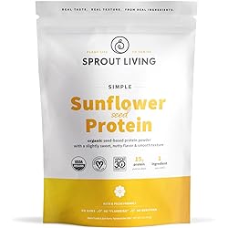 Sprout Living Simple Sunflower Seed Protein Powder, 15 Grams Organic Plant Based Protein Powder Without Artificial Sweeteners, Non Dairy, Non-GMO, Vegan, Gluten Free, Keto Drink Mix 1 Pound