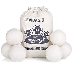Wool Dryer Balls 6 Pack XL, 3" Genuine New Zealand Wool to Core, 100% Organic Fabric Softener Alternative, Baby Safe & Chemical Free, Reduce Wrinkles & Shorten Drying Time by LEVIBASIC White-6pcs