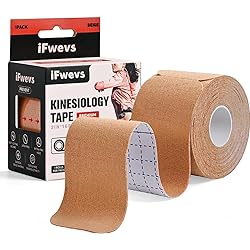 iFwevs 1pack 16ft PreCut Kinesiology Tape, Sports Recovery & Support Tape for Joint & Muscle Pain，Cotton Elastic Athletic Tape Latex Free, 2inch x 16ft（Beige
