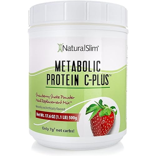 NaturalSlim METABOLIC Protein C-Plus Fortified w Vitamin C - Low Carb Whey Protein Powder Blend Meal Replacement Shake Mix w Essential Vitamins, Minerals & Amino Acids 10 Serving 17.6 oz Strawberry