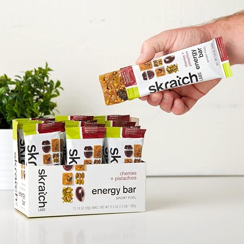 SKRATCH LABS Anytime Energy Bar, Cherries and Pistachios, 12 pack single serving Low Sugar, Gluten Free, Vegan, Kosher, Dairy Free