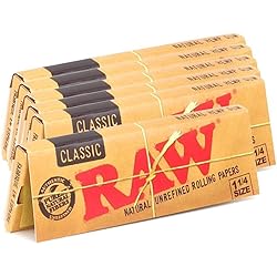 Raw Unrefined Classic 1.25 1 14 Size Cigarette Rolling Papers, 50 Count Pack of 6