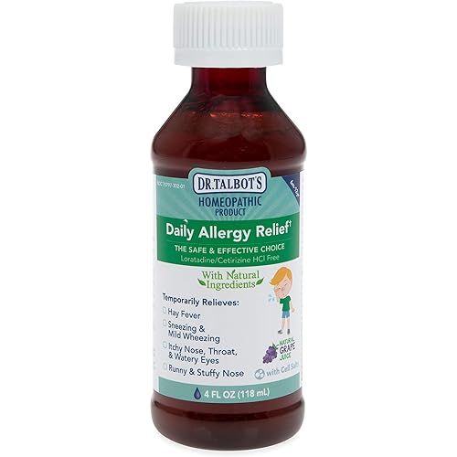 Dr. Talbot's Daily Allergy Relief Liquid Medicine with Naturally Inspired Ingredients for Children, Includes Syringe, Natural Grape Juice Flavor, 4 Fl Oz