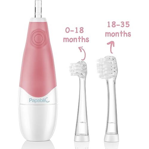 Papablic BabyHandy 2-Stage Sonic Electric Toothbrush for Babies and Toddlers Ages 0-3 Years, Pink