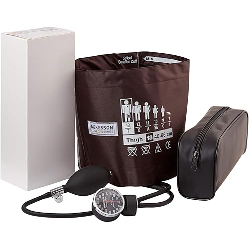 McKesson LUMEON Deluxe Aneroid Sphygmomanometer, Blood Pressure with Cuff, Thigh, Brown, Adult Large, 1 Count