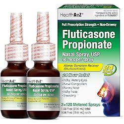 HealthA2Z Fluticasone Propionate Nasal Sprays, 2 Pack 120 Sprays, 24 Hour Allergy Relief