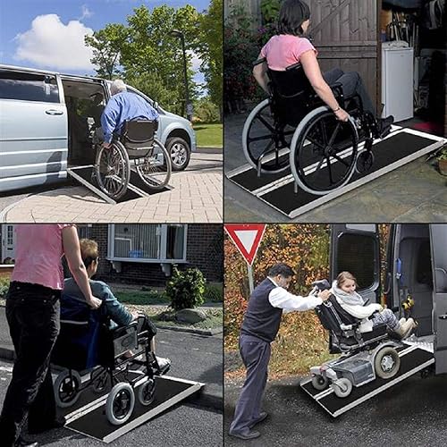 Fullwatt 3FT Non Skid Aluminum Portable Wheelchair Ramp Folding Portable Wheelchair Scooter Ramp with Carrying Handle 36 Inch x 29 Inch