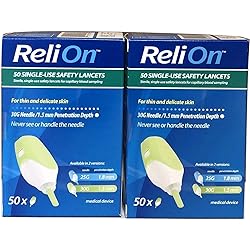 ReliOn Safety Lancets with 6" Tote 50 Single Use 30G 2 Pack