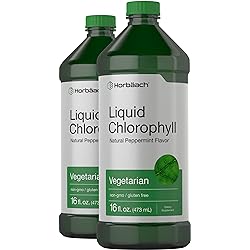 Liquid Chlorophyll 100mg | 32 oz 2 x 16 oz Bottles | Natural Peppermint Flavor | Vegetarian, Non-GMO, and Gluten Free Formula | by Horbaach