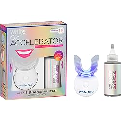 White Glo Accelerator Teeth Whitening Kit with LED Light for Sensitive Teeth and Gums, 3 Months of Professional Treatment, Carbamide Peroxide, Papaya, Pineapple Enzyme for Best Teeth Whitening Results