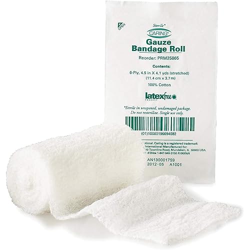 Medline PRM25865H Caring Sterile Cotton Gauze Bandage Rolls, 4.5"x4.1YD