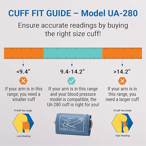 A&D Medical Replacement Blood Pressure Cuff UA-280 - Medium 24-36 cm 9.4 - 14.2 Range, BP Cuff Connector, for UA-705VVL and UA-787EJ BP Monitors