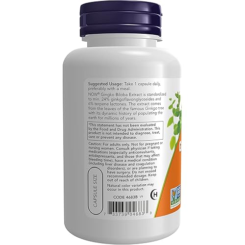 NOW Supplements, Ginkgo Biloba 120 mg, Double Strength, Non-GMO Project Verified, 100 Veg Capsules