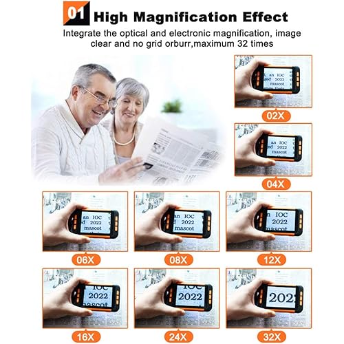 3.5in Digital Video Magnifier, 2X-32X Zoom, 3 Color Modes, Rechargeable Battery, Brightness Adjustable, for Low Vision Writing Viewing Books