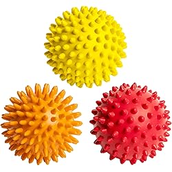 Octorox Spiky Massage Balls for Foot, Back, Muscles - 3 Soft to Firm Spiked Massager Roller Orb Set for Plantar Fasciitis, Trigger Point Therapy, Exercise, Yoga, Deep Tissue Myofascial Release, 3-inch